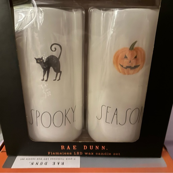 Rae Dunn Other - Rae Dunn White LED Candle Set with Black Cat and Orange Pumpkin